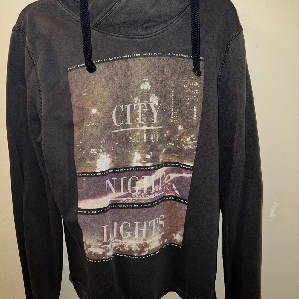 H&M Black Hoodie with City Lights Graphic